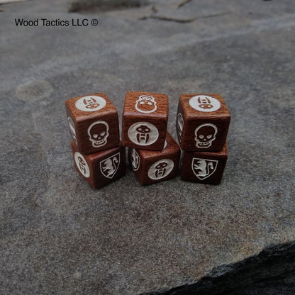 Sapele Hardwood Heroquest Original Board Game Dice with white ink.