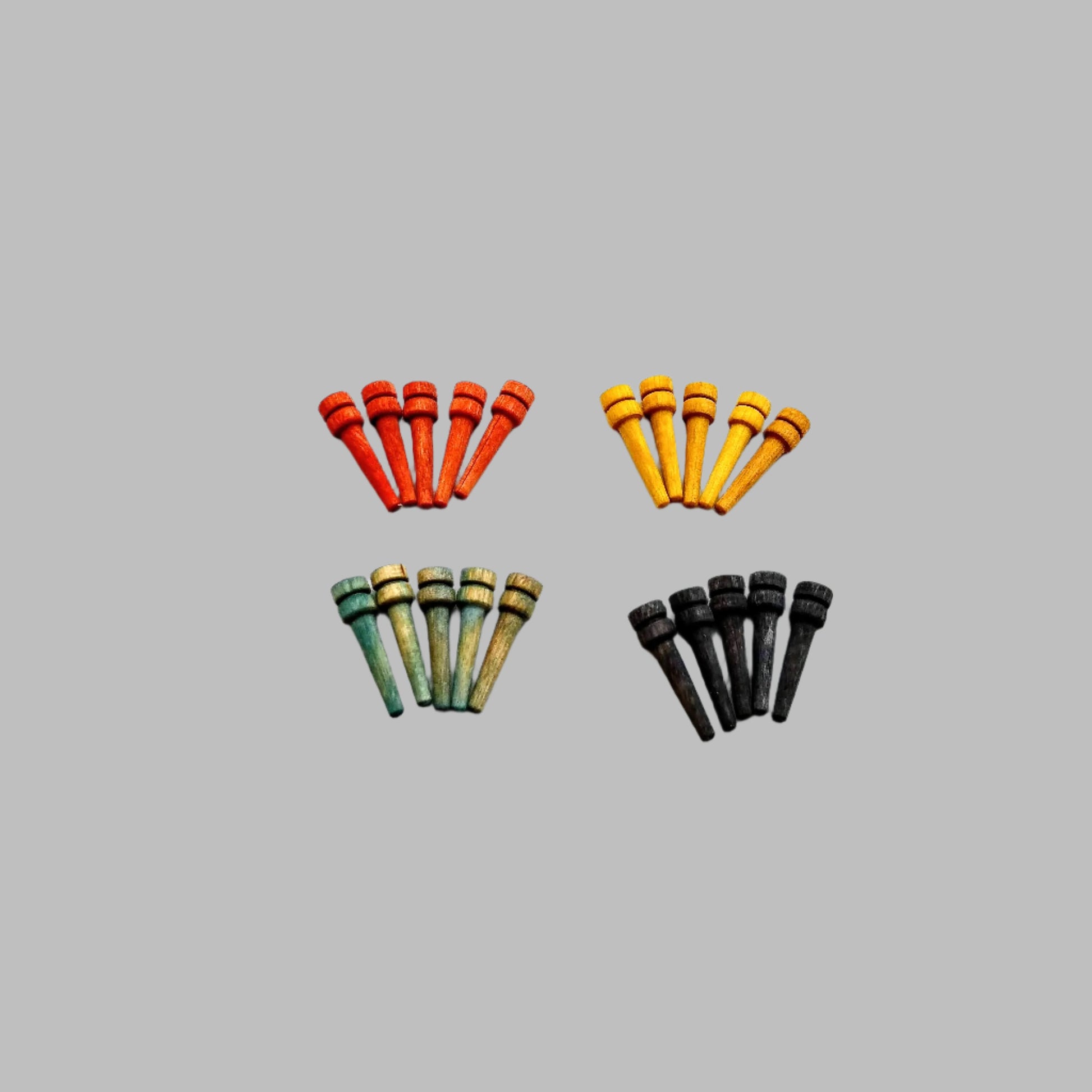Durable Cribbage pegs in natural or black with oil/wax finish. Replacement parts for Barricade game. Half-sized and colored.