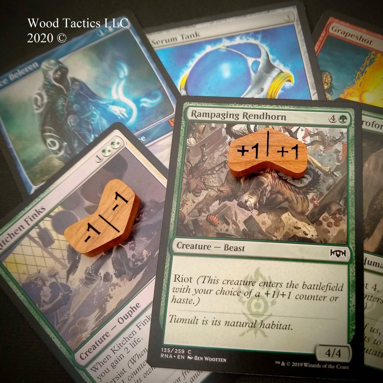 Magic The Gathering TCG Plus and Minus reversible Tokens made from Cherry Hardwood. Stack together in an up or down pattern.