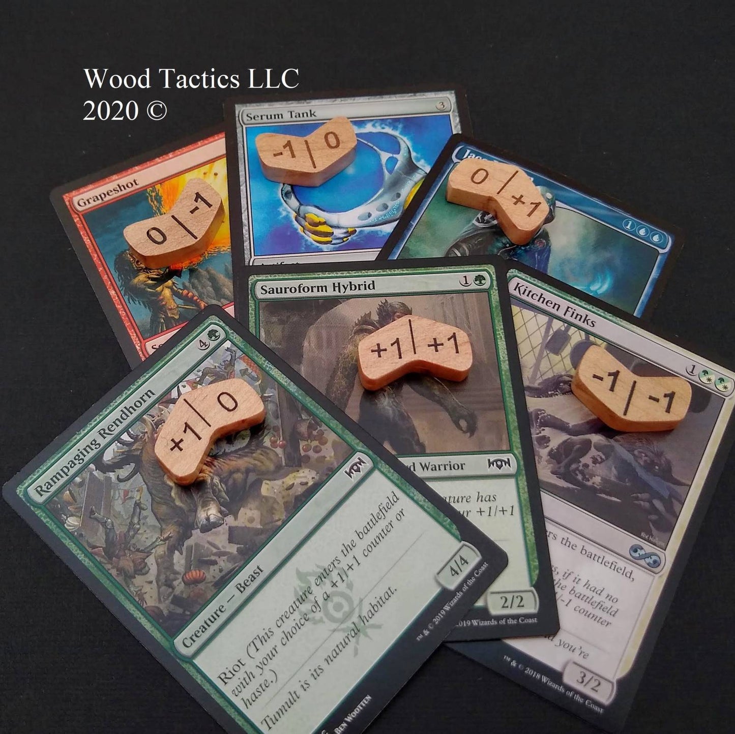 Magic The Gathering TCG Plus and Minus reversible Tokens made from Maple Hardwood. Stack together in an up or down pattern.