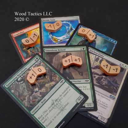 Magic The Gathering TCG Plus and Minus reversible Tokens made from Maple Hardwood. Stack together in an up or down pattern.