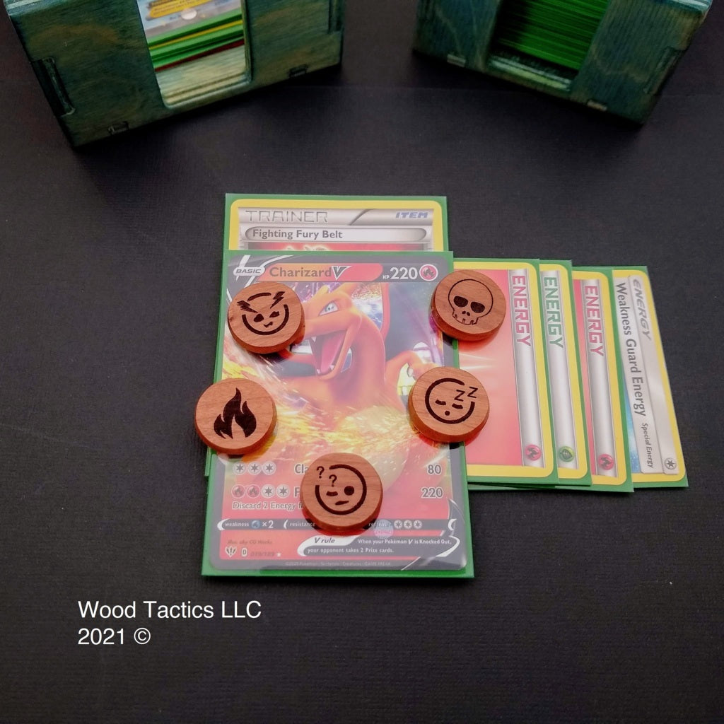 Pokemon TCG Hardwood Condition Tokens / Effect Tokens (Qty 5) Hard Finish & Ebony Infill Pokemon TCG Hardwood Condition Tokens / Effect Tokens (Qty 5) Hard Finish & Ebony Infill