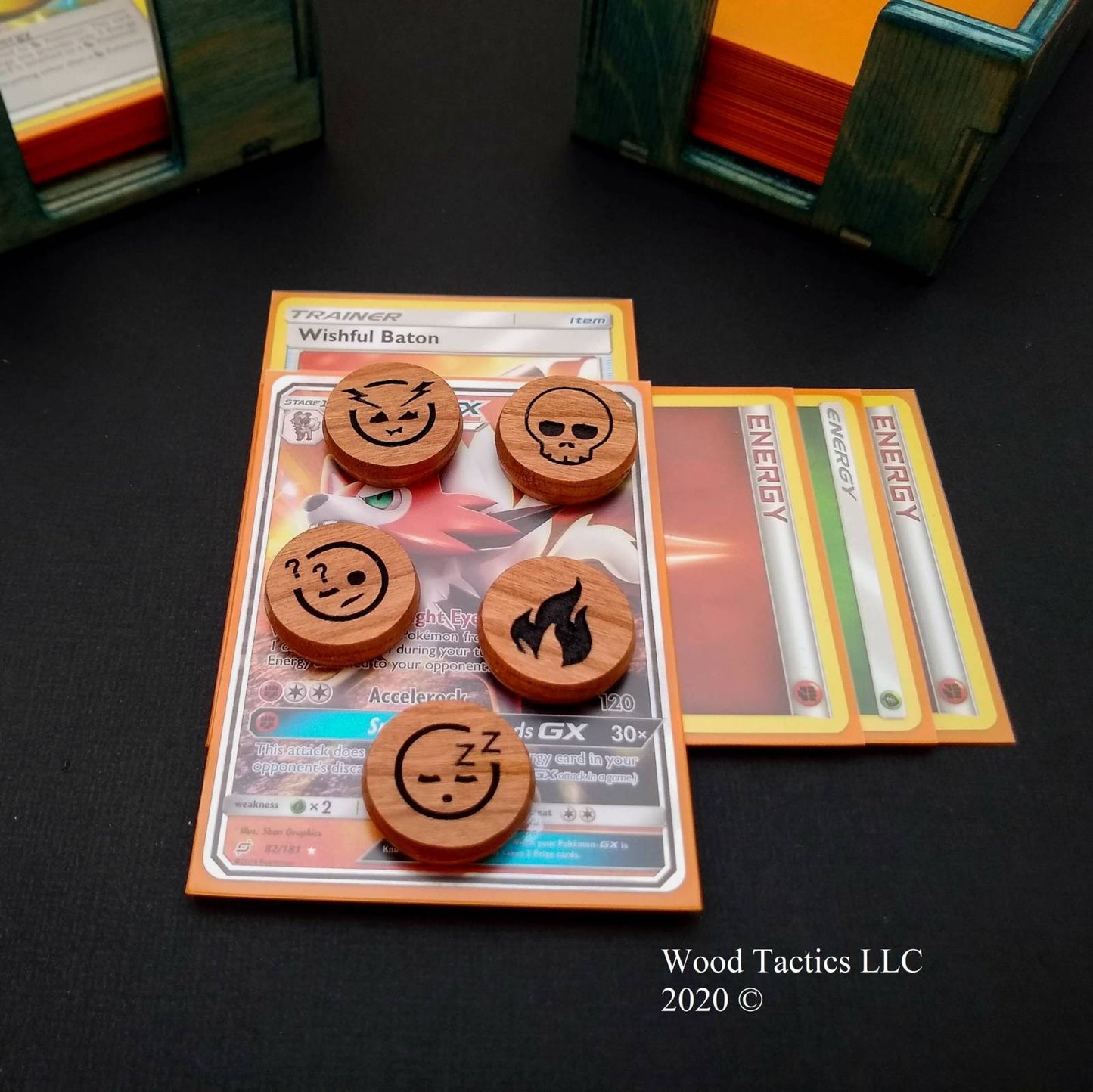 Pokemon TCG Hardwood Condition Tokens / Effect Tokens (Qty 5) Wood Tactics Pokemon TCG Hardwood Condition Tokens / Effect Tokens (Qty 5) Wood Tactics