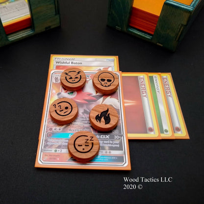 Pokemon TCG Hardwood Condition Tokens / Effect Tokens (Qty 5) Hard Finish & Ebony Infill Pokemon TCG Hardwood Condition Tokens / Effect Tokens (Qty 5) Hard Finish & Ebony Infill